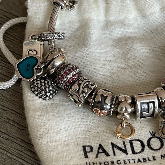 SOLD…AUTHENTIC PANDORA SS Bracelet with SS and 14k Gold Charms - Picture 15 of 15